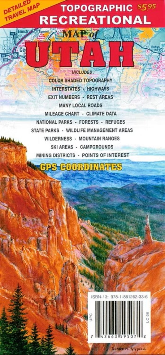 Topographic recreational map of Utah