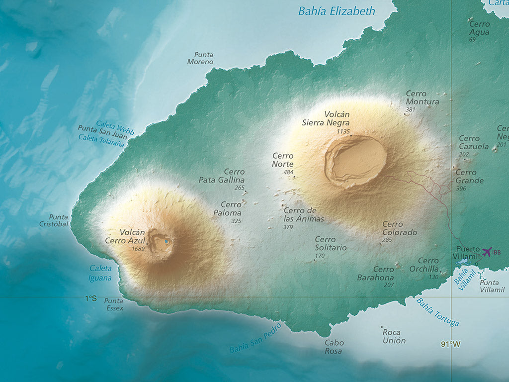 Galapagos Islands Elevation Tints Fine Art Print Map