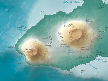 Galapagos Islands Elevation Tints Fine Art Print Map