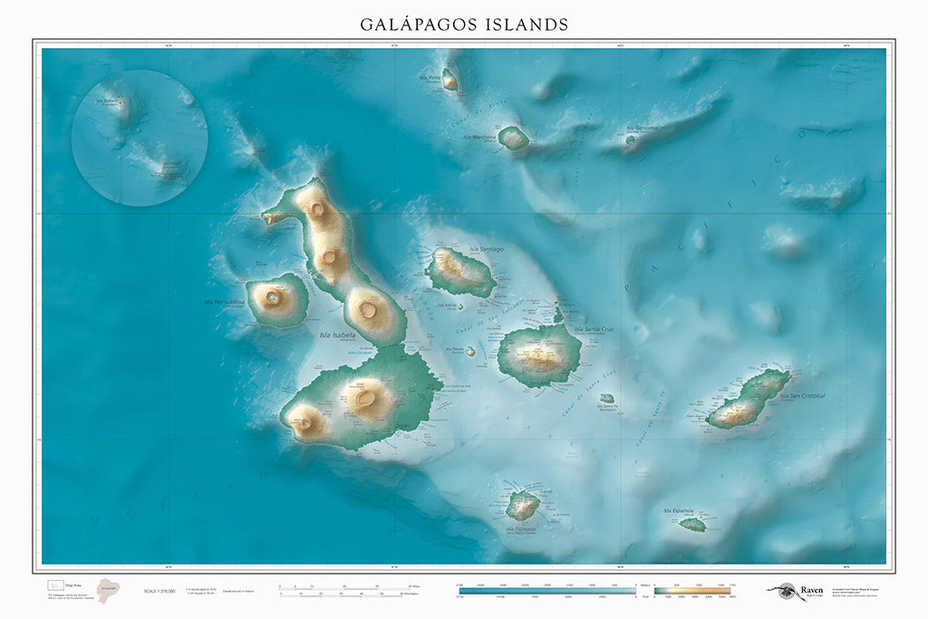 Galapagos Islands Elevation Tints Fine Art Print Map