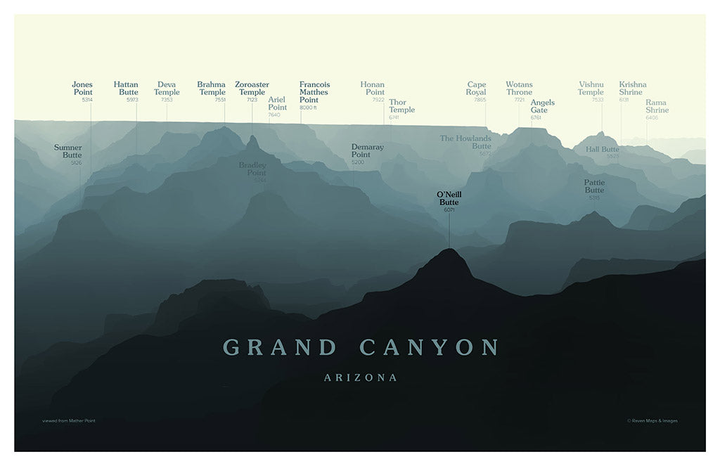 Grand Canyon - Mather Point Peakscapes Elevation Panorama