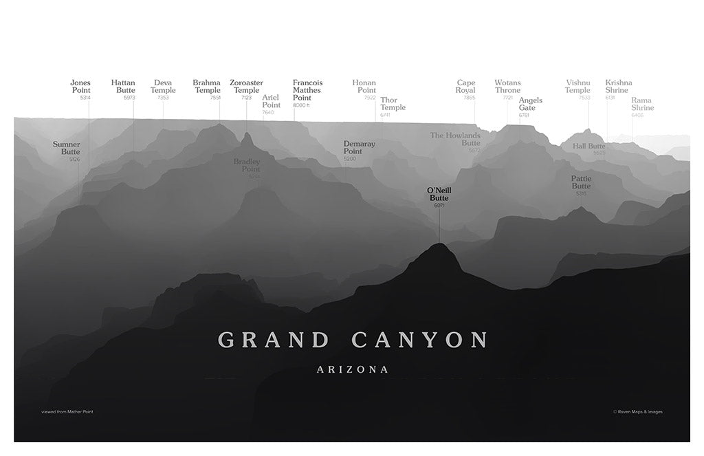 Grand Canyon - Mather Point Peakscapes Elevation Panorama