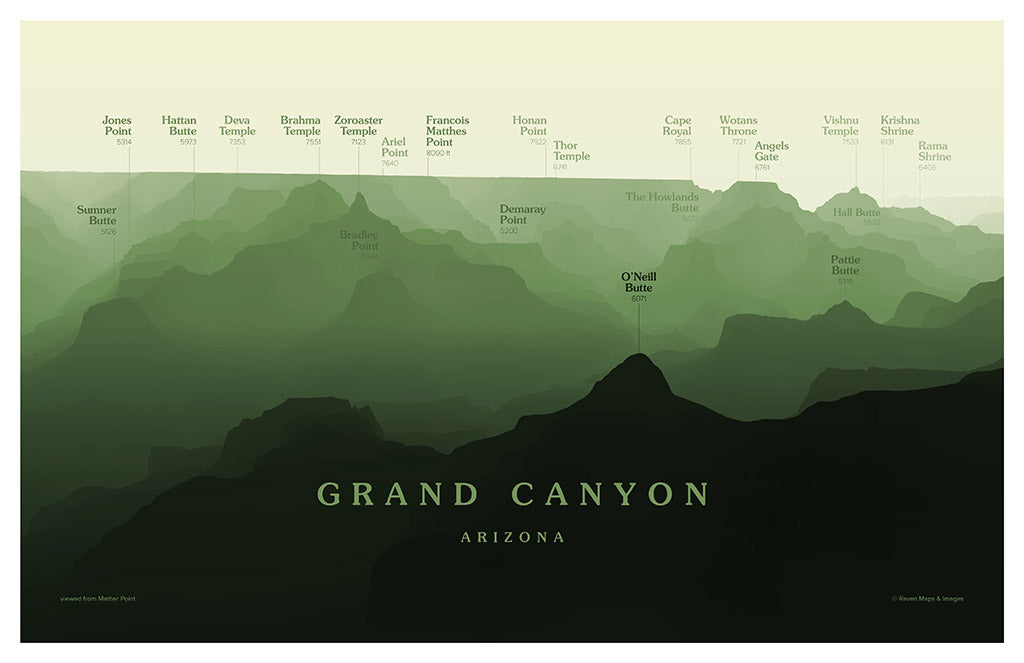 Grand Canyon - Mather Point Peakscapes Elevation Panorama