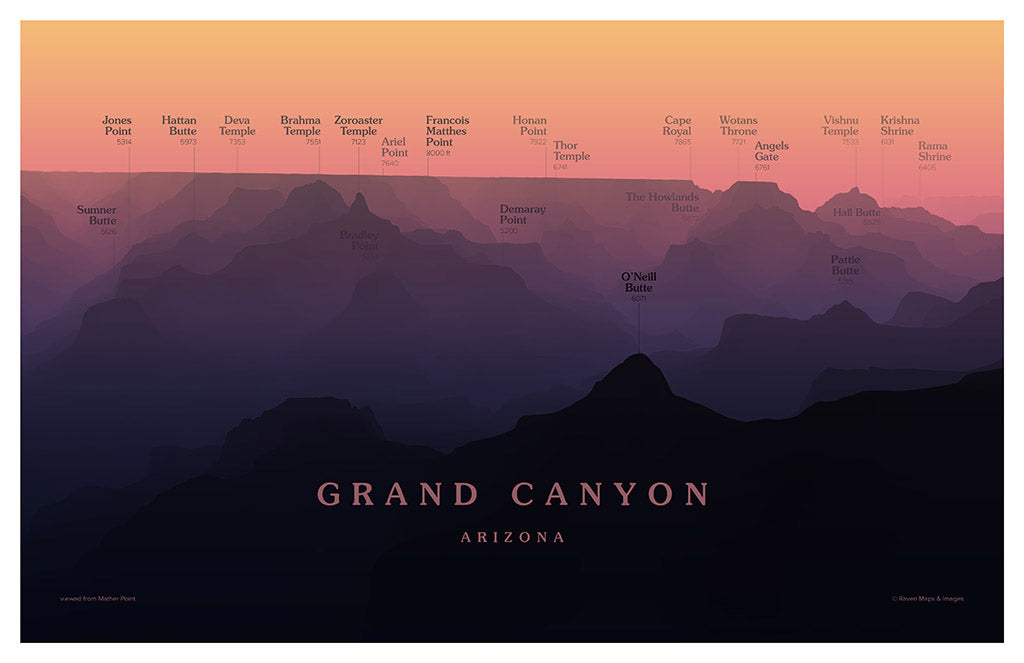 Grand Canyon - Mather Point Peakscapes Elevation Panorama