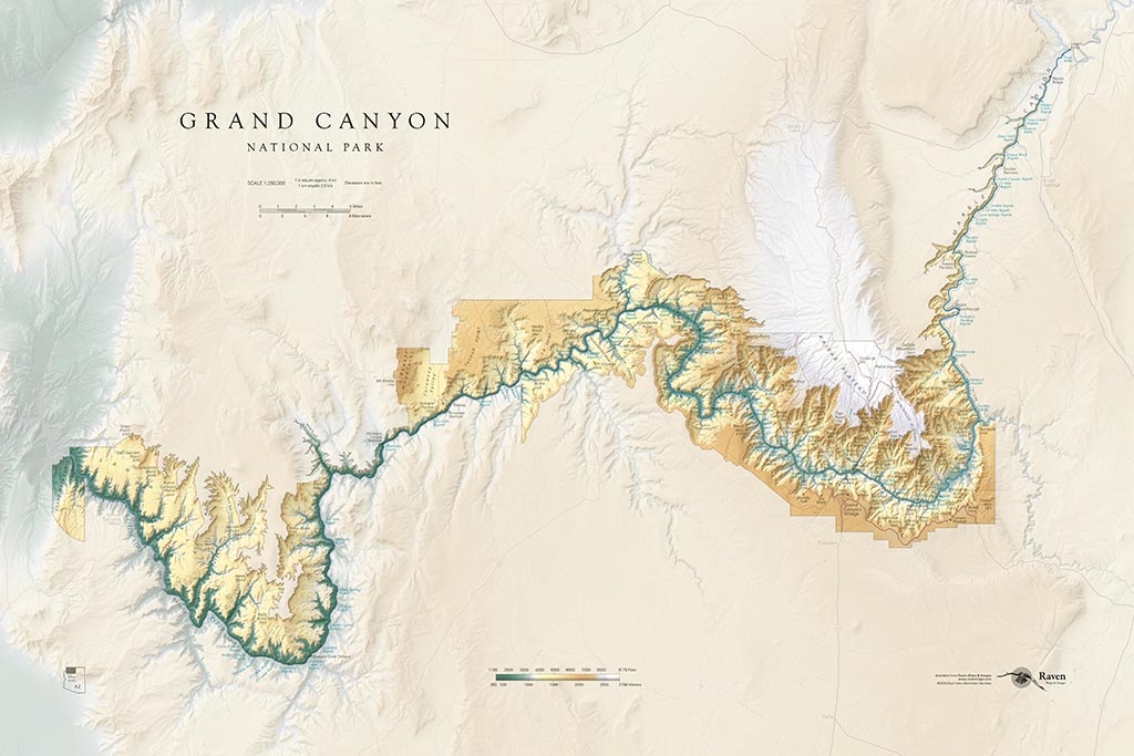 Grand Canyon National Park Elevation Tints Fine Art Print Map