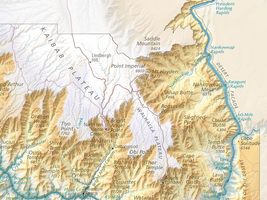 Grand Canyon National Park Elevation Tints Fine Art Print Map