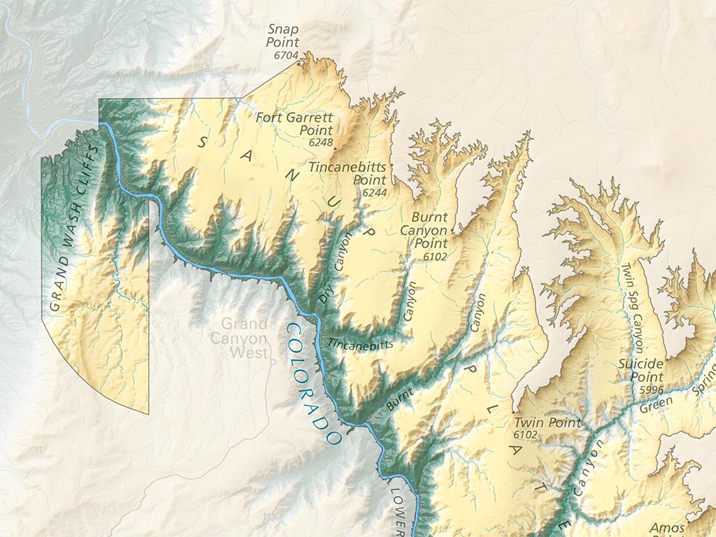 Grand Canyon National Park Elevation Tints Fine Art Print Map