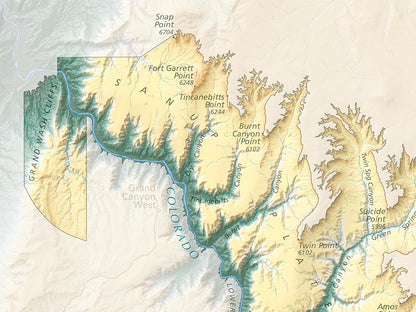 Grand Canyon National Park Elevation Tints Fine Art Print Map