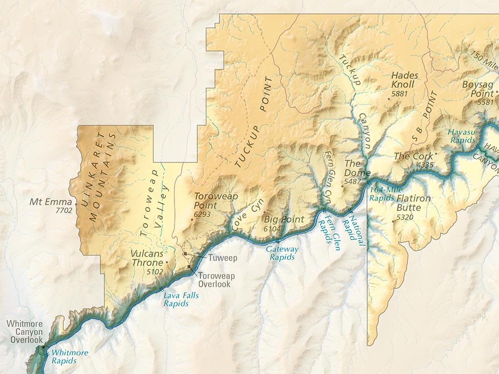 Grand Canyon National Park Elevation Tints Fine Art Print Map