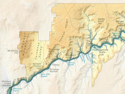 Grand Canyon National Park Elevation Tints Fine Art Print Map