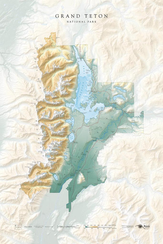 Grand Teton National Park Elevation Tints Fine Art Print Map