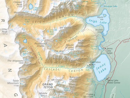 Grand Teton National Park Elevation Tints Fine Art Print Map