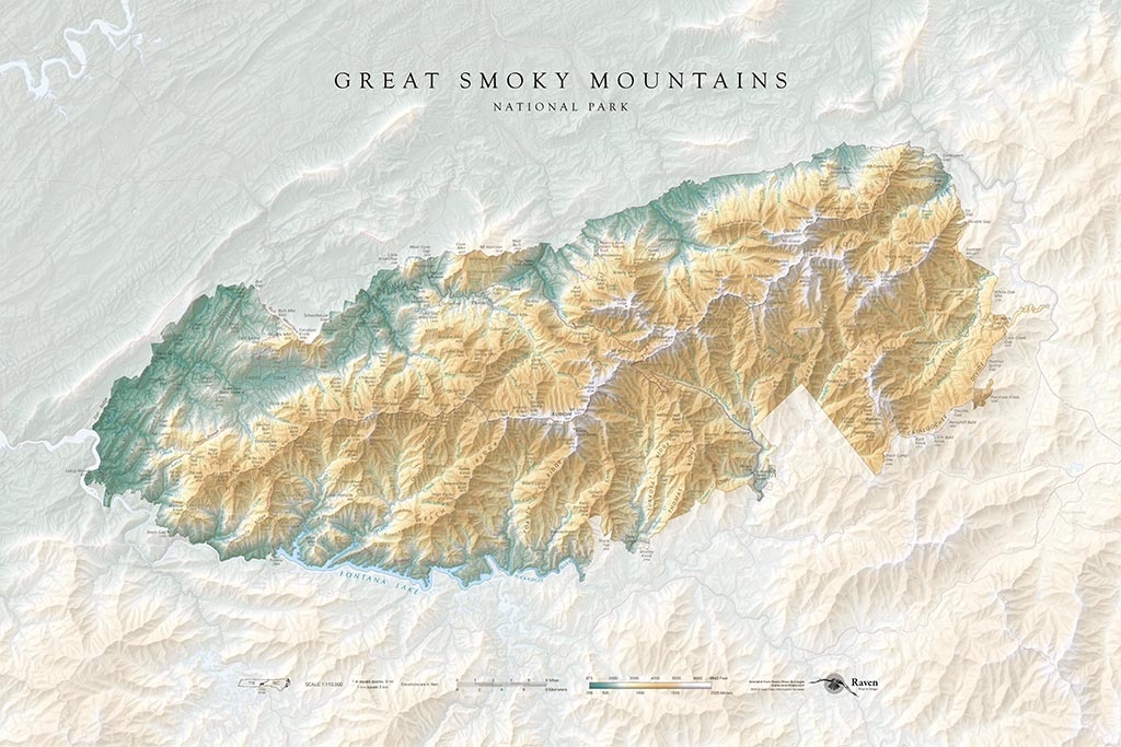 Great Smoky Mountains National Park Elevation Tints Fine Art Print Map