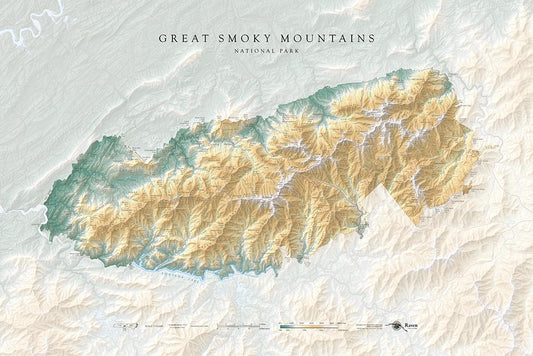 Great Smoky Mountains National Park Elevation Tints Fine Art Print Map
