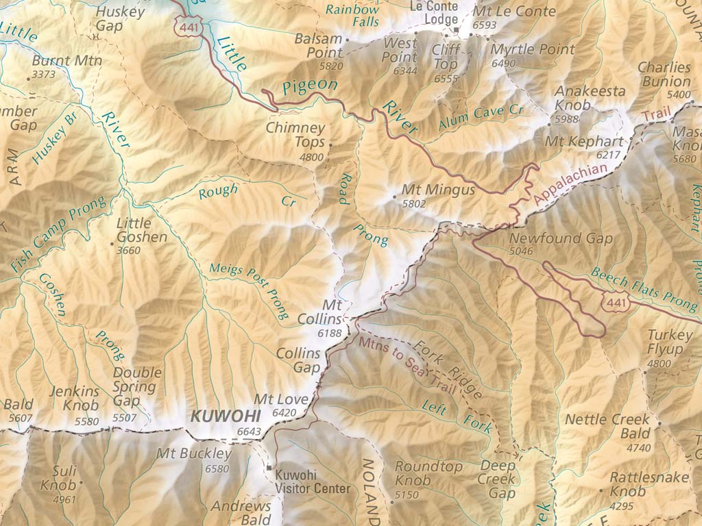 Great Smoky Mountains National Park Elevation Tints Fine Art Print Map