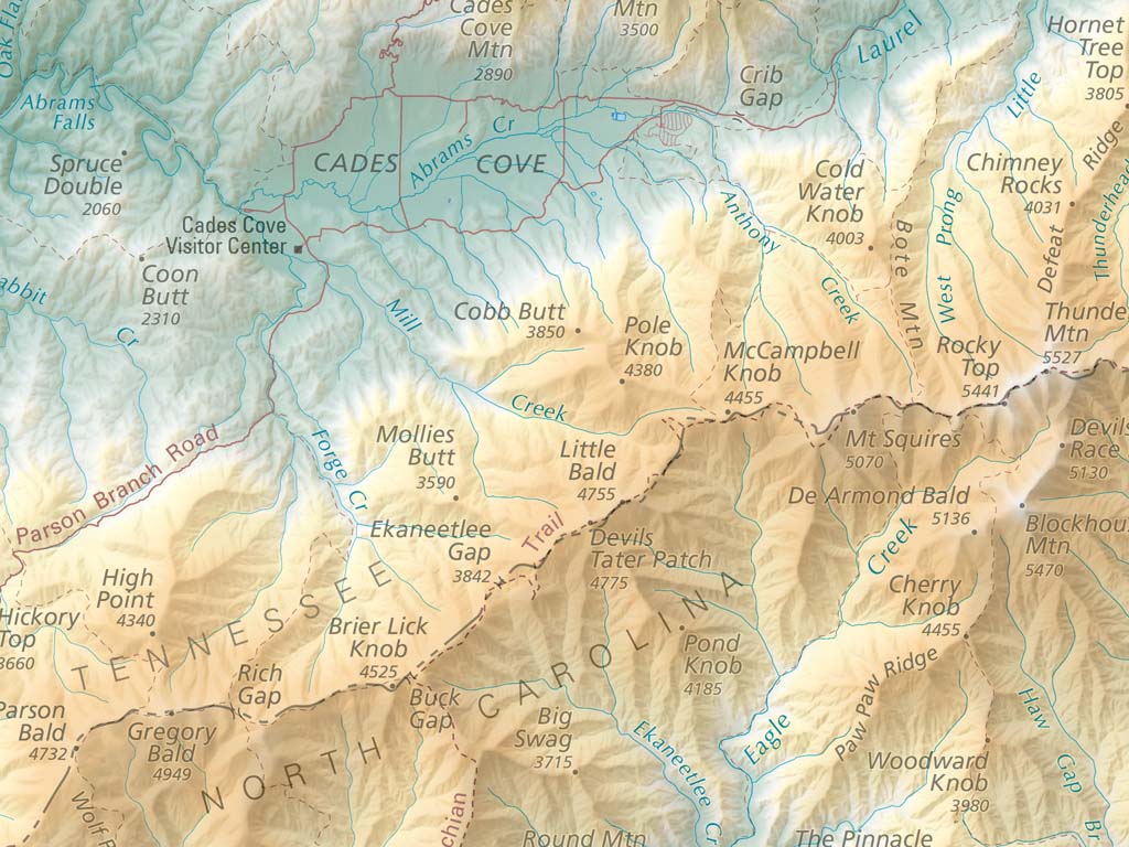 Great Smoky Mountains National Park Elevation Tints Fine Art Print Map