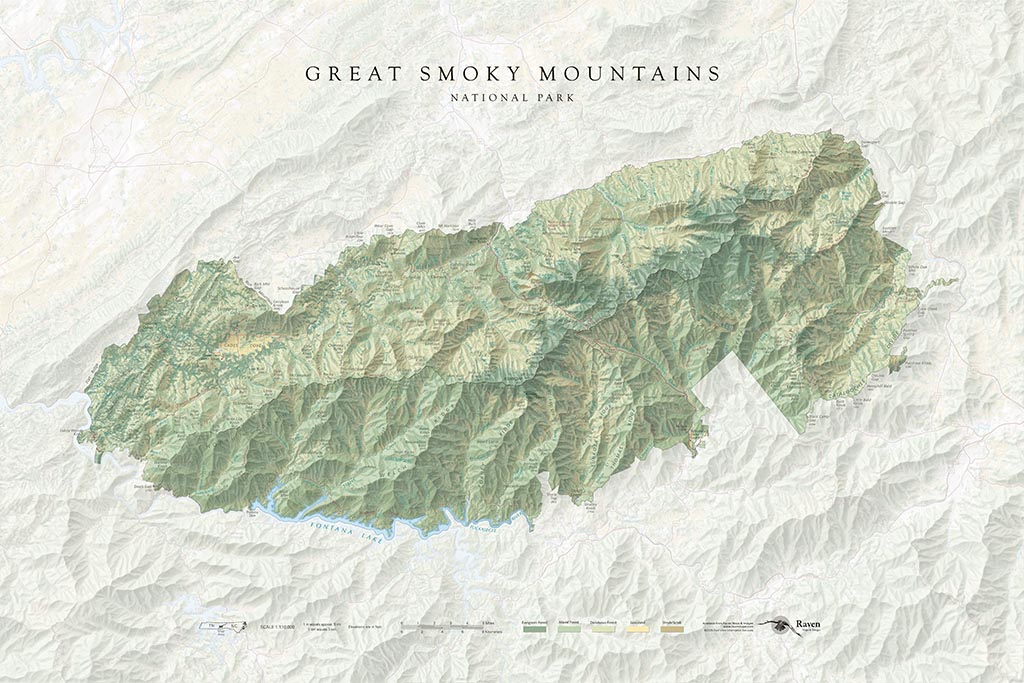 Great Smoky Mountains National Park Landscape Fine Art Print Map