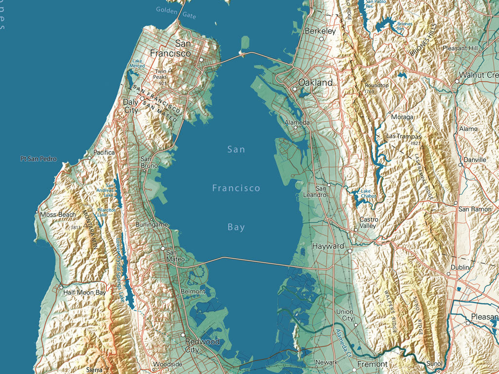 Greater Bay Area Elevation Tints Fine Art Print Map