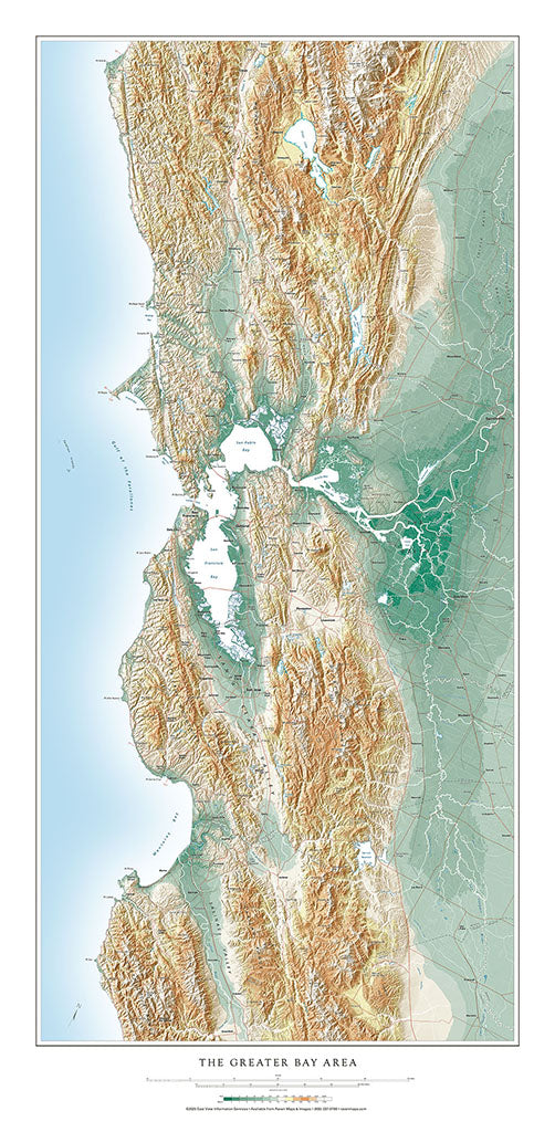 Greater Bay Area Elevation Tints Fine Art Print Map