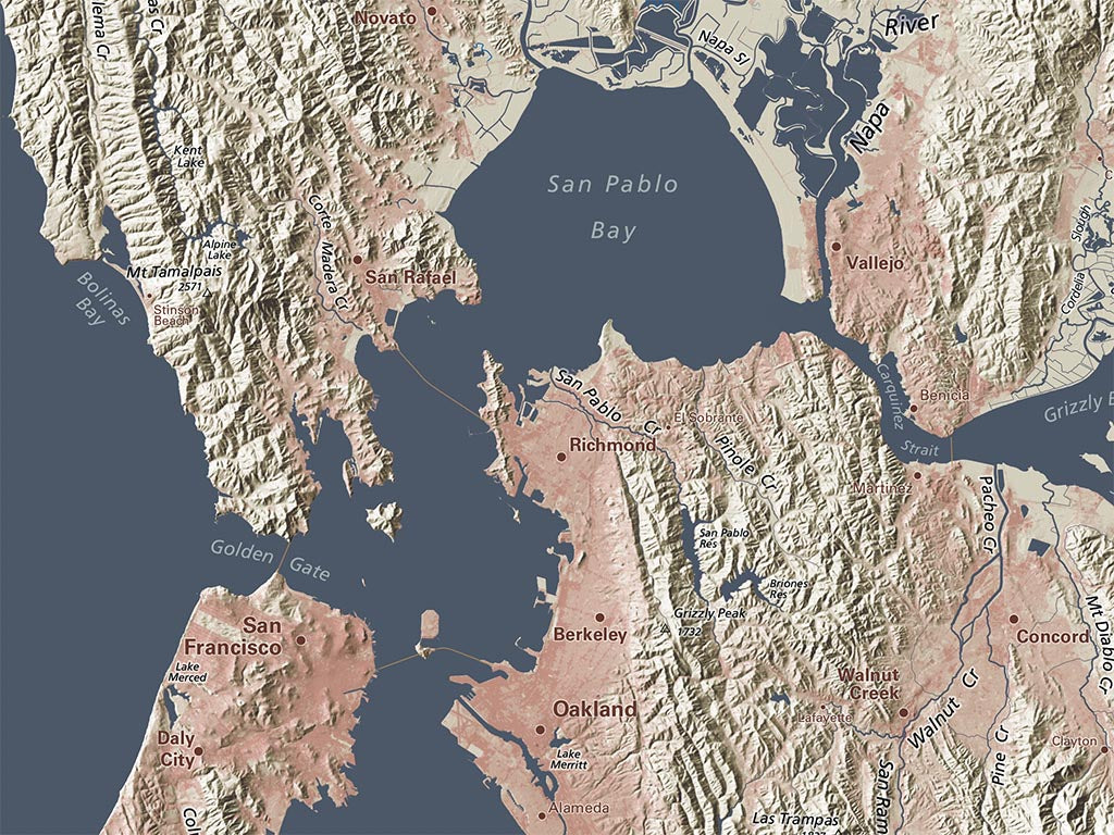 Greater Bay Area Landforms & Rivers Fine Art Print Map