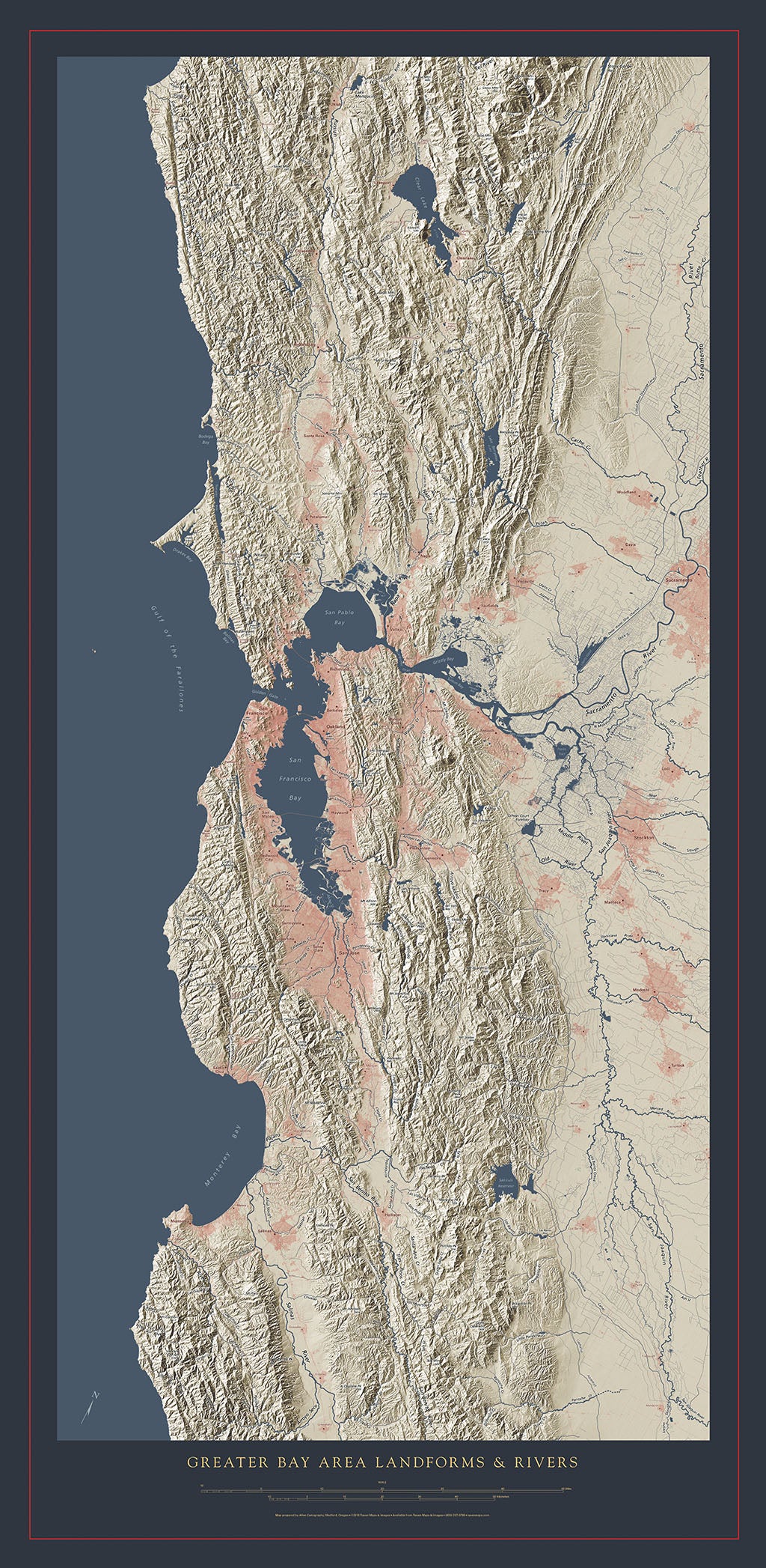 Bay On A Map Example Greater Bay Area Landforms & Rivers Fine Art Print Map – Longitude Maps