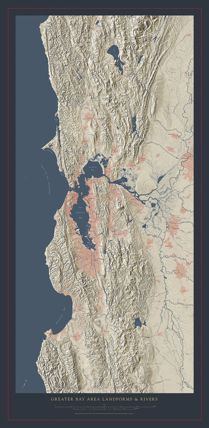 Greater Bay Area Landforms & Rivers Fine Art Print Map