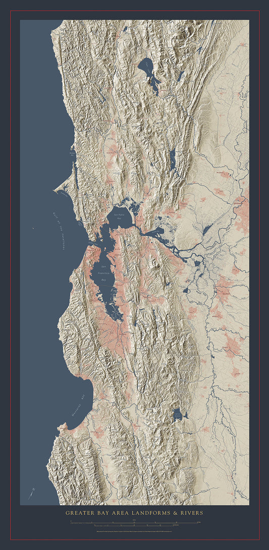 Greater Bay Area Landforms & Rivers Fine Art Print Map