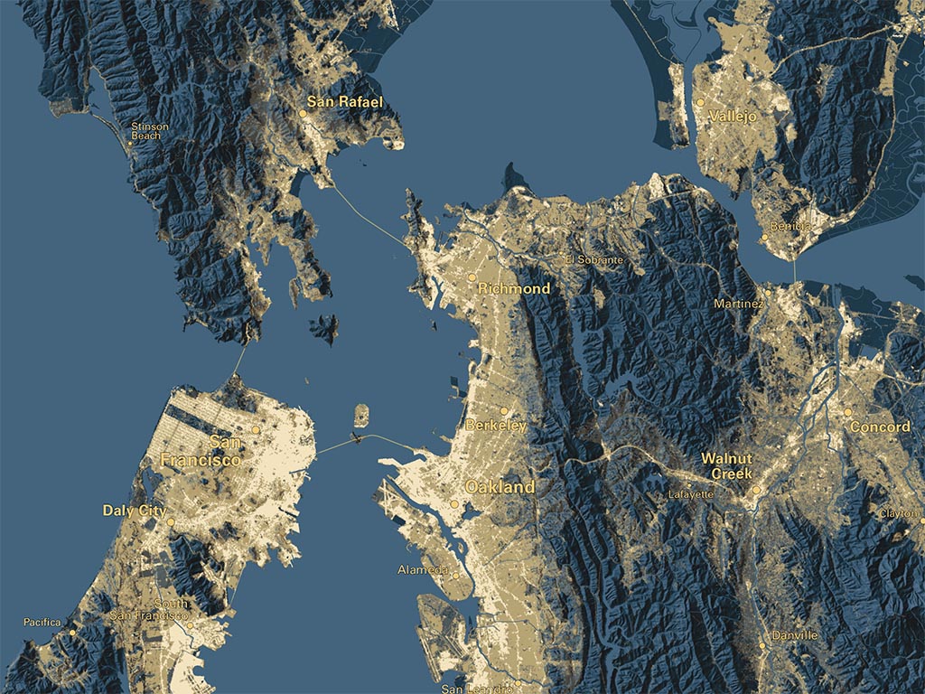 Greater Bay Area at Night Fine Art Print Map