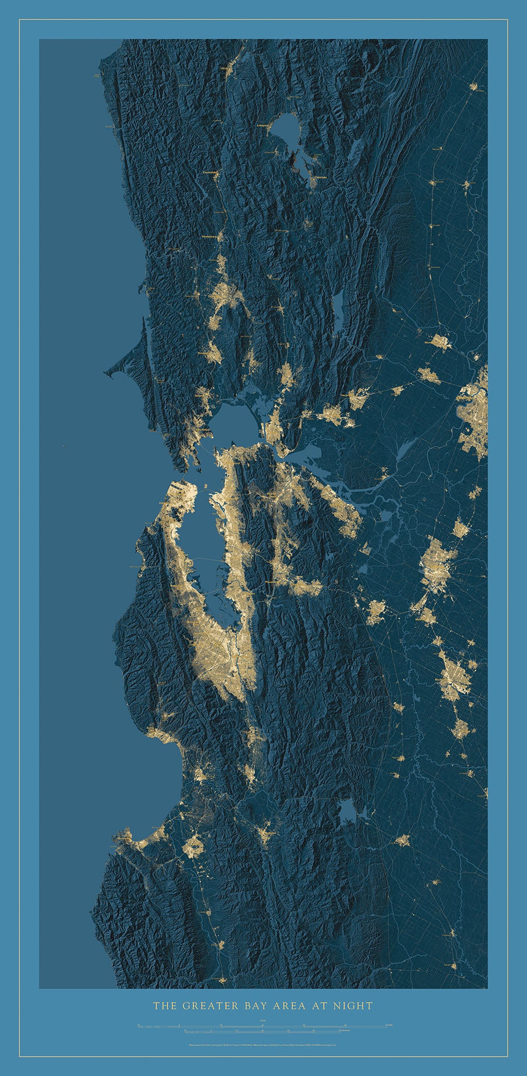 Greater Bay Area at Night Fine Art Print Map
