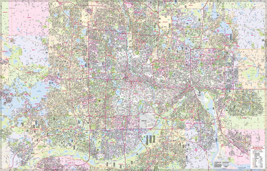 Twin Cities Streets Complete Laminated Street Map 1,000 Square Miles - 57.5" x 37"