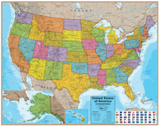 United States with Flags Wall Map