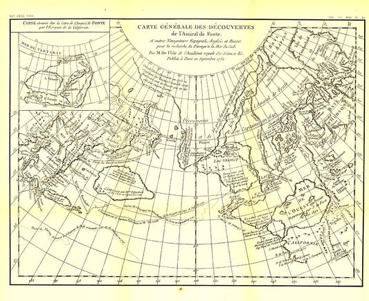 1892 Carte Generale Des Decouvertes De Lamiral De Fonte 1752 Map