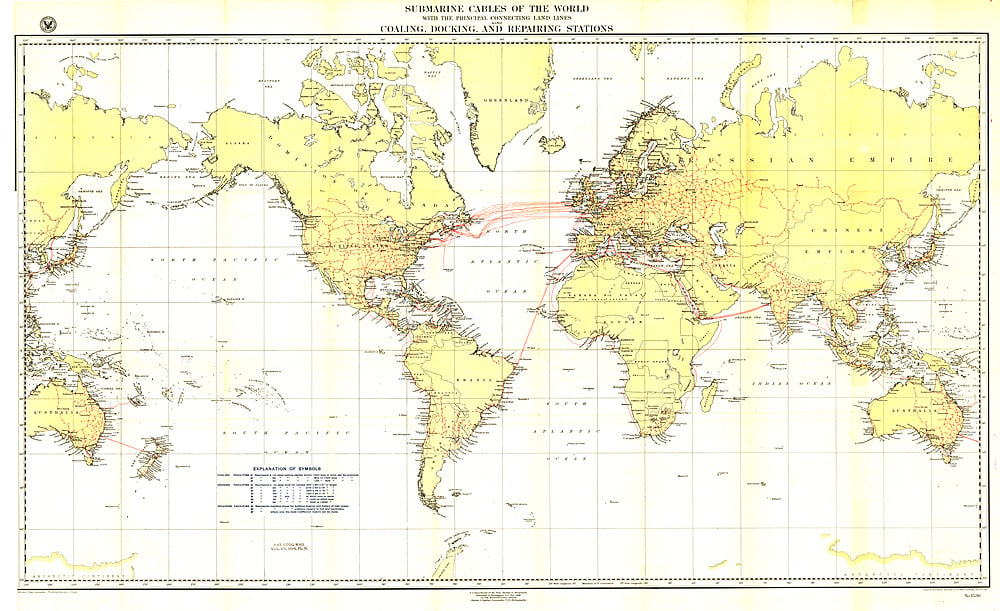 1896 Submarine Cables of the World Map