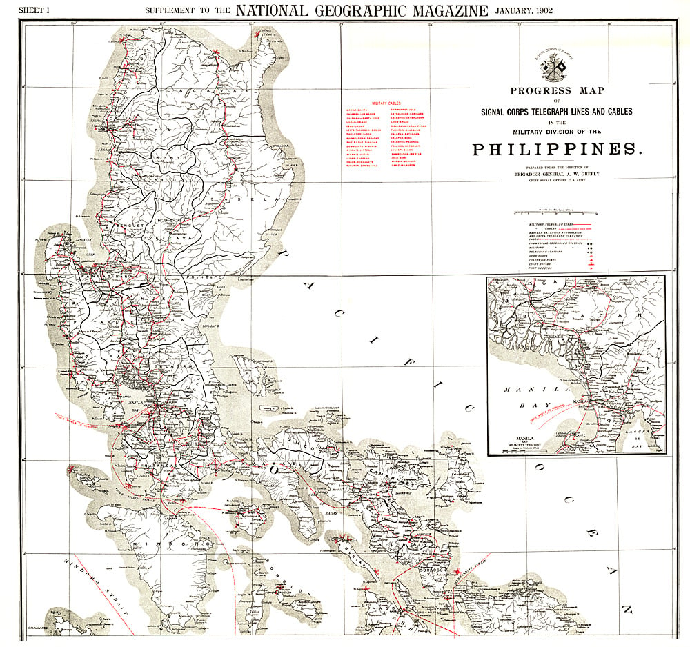 1902 Philippines Military Telegraph Lines North Map