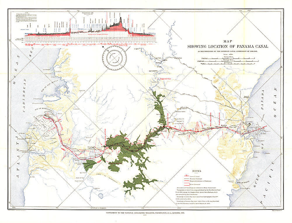 1905 Map Showing Location of Panama Canal 1899-1902