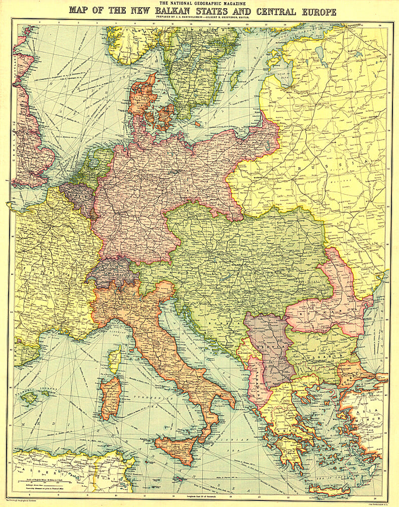 1914 New Balkan States and Central Europe Map