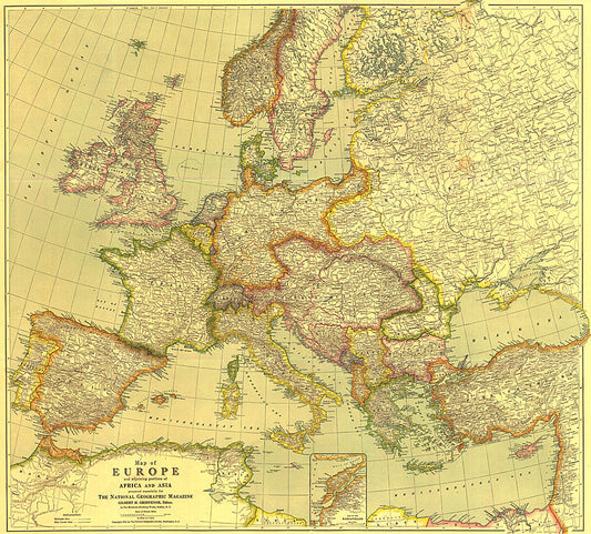 1915 Europe Map with Africa and Asia