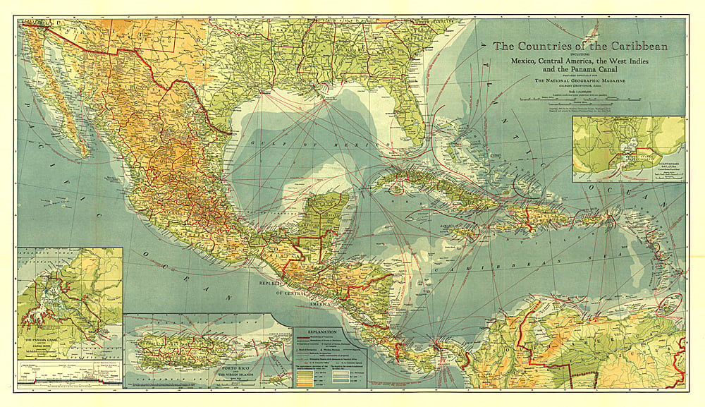 1922 Countries of the Caribbean Map