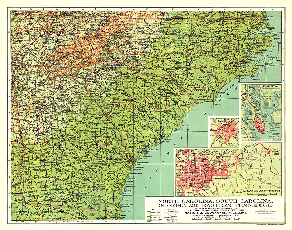 1926 North Carolina, South Carolina, Georgia and Eastern Tennessee Map