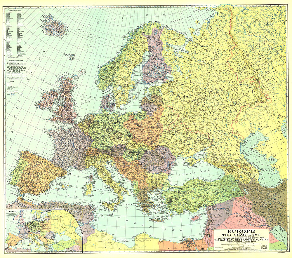 1929 Europe, and the Near East Map