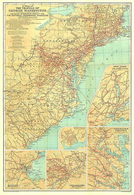 1932 Travels of George Washington Map