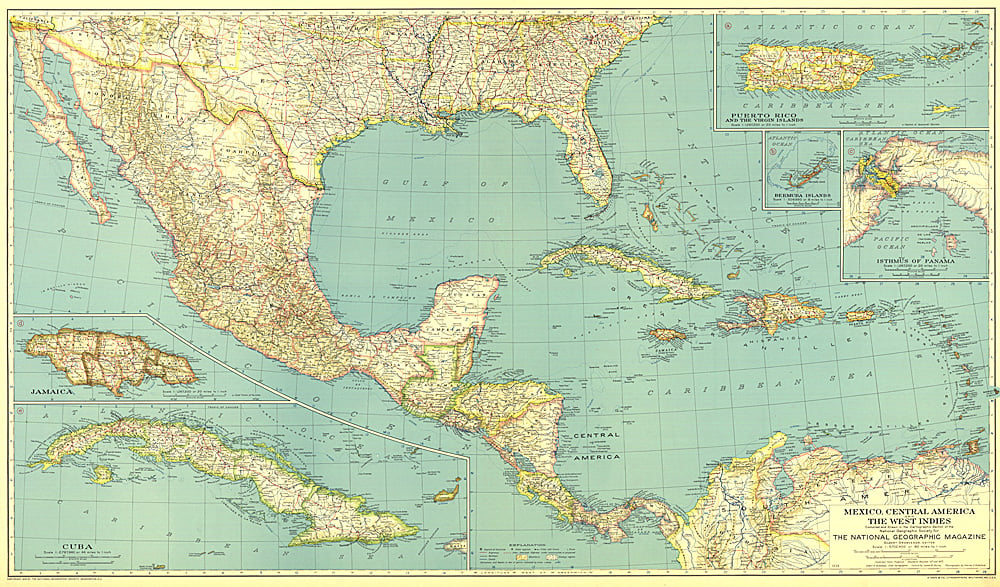 1934 Mexico, Central America and the West Indies Map