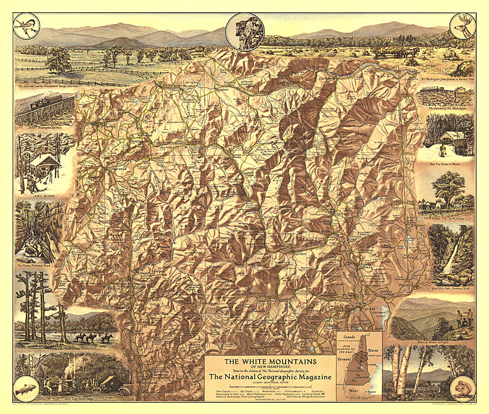1937 White Mountains of New Hampshire Map