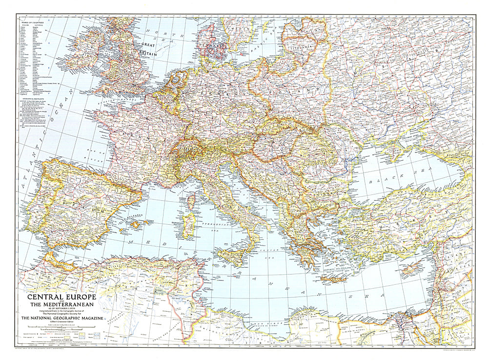 1939 Central Europe and the Mediterranean Map