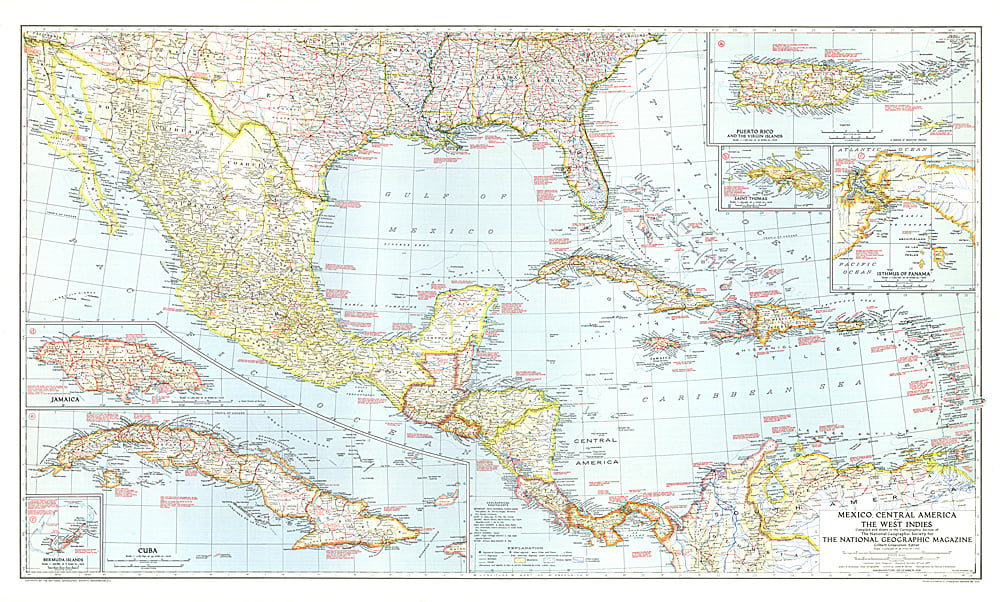1939 Mexico, Central America and the West Indies Map