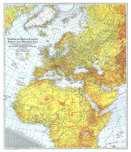 1942 Theater of War in Europe, Africa and Western Asia Map