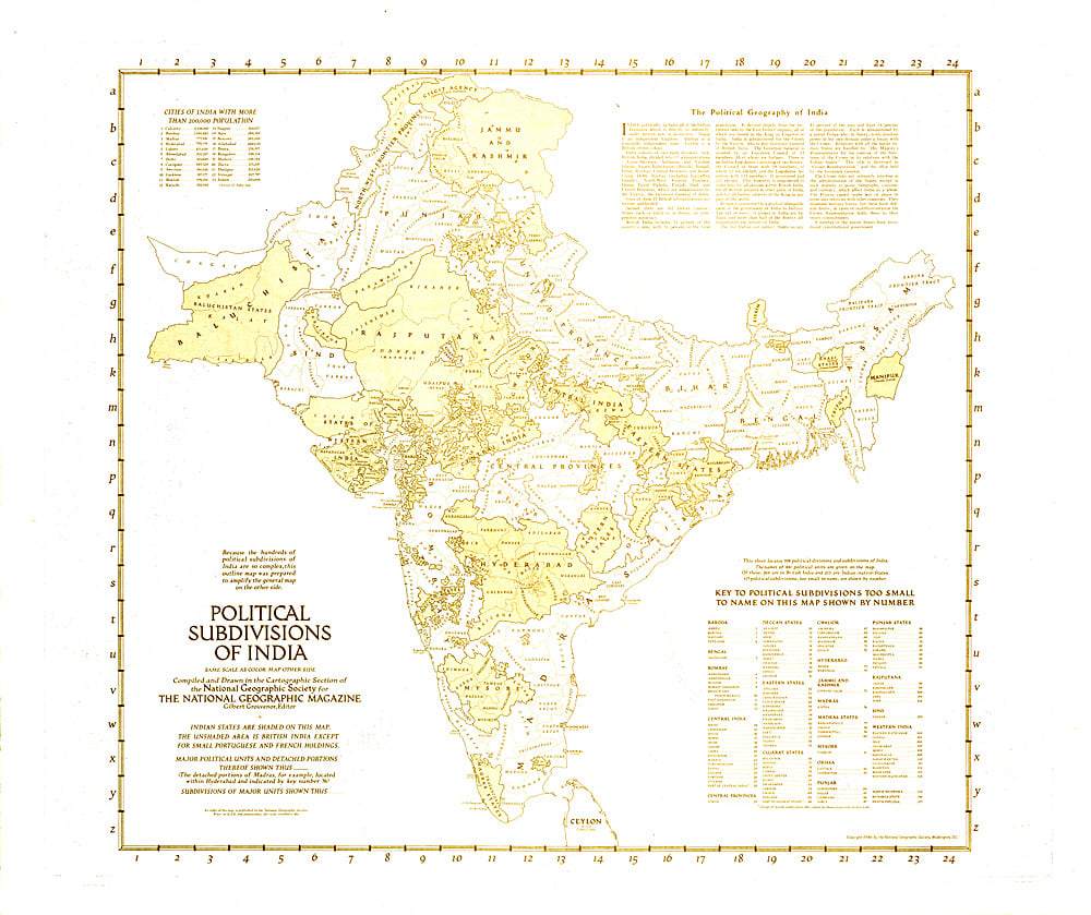 1946 Political Subdivisions of India Map
