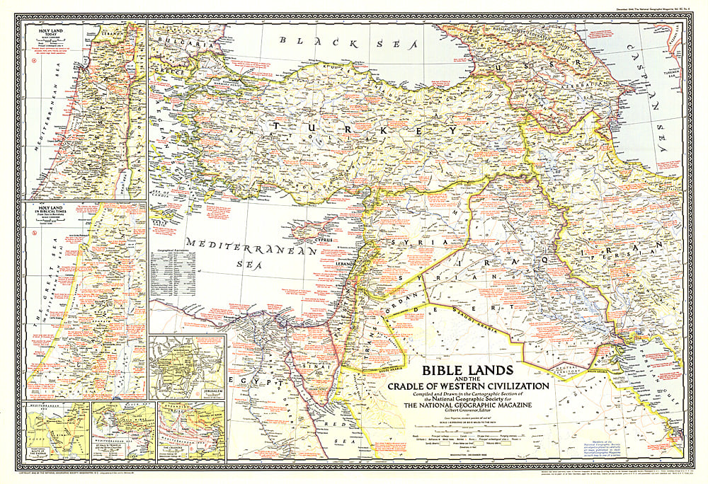 1946 Bible Lands, and the Cradle of Western Civilization Map