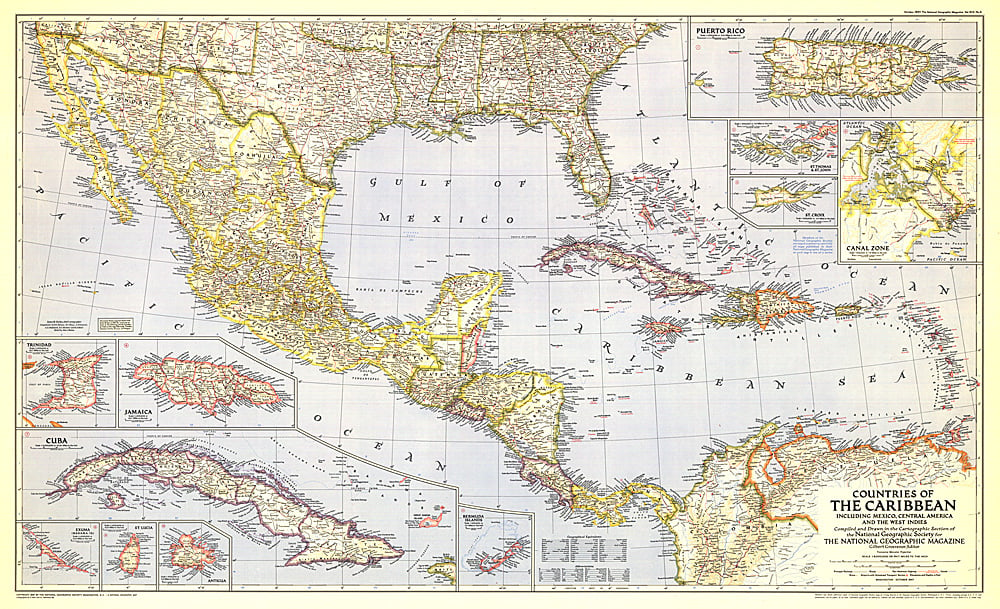 1947 Countries of the Caribbean Map