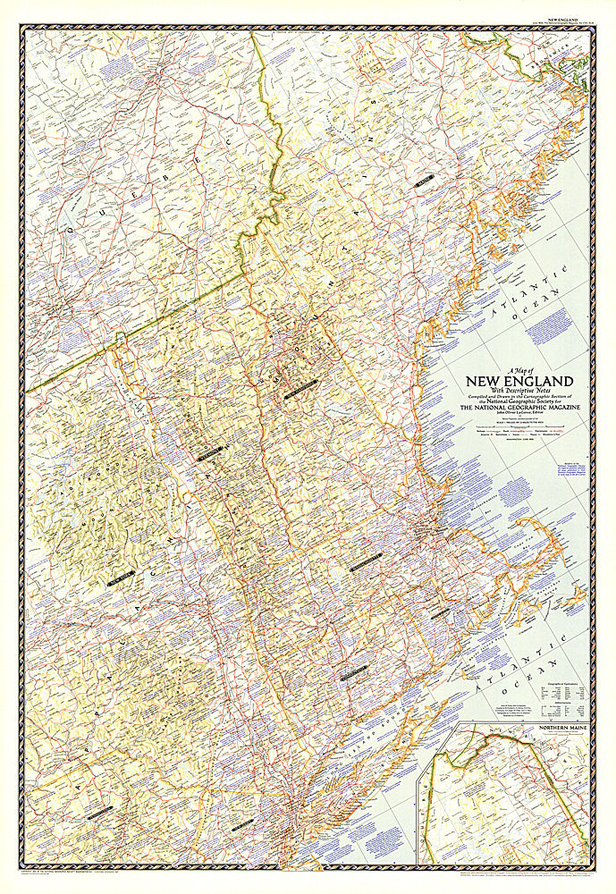 1955 Map of New England with Descriptive Notes